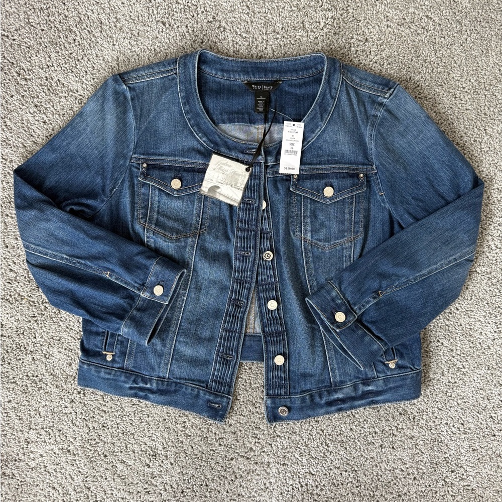 White House Black Market Blue Collarless Jean Jacket